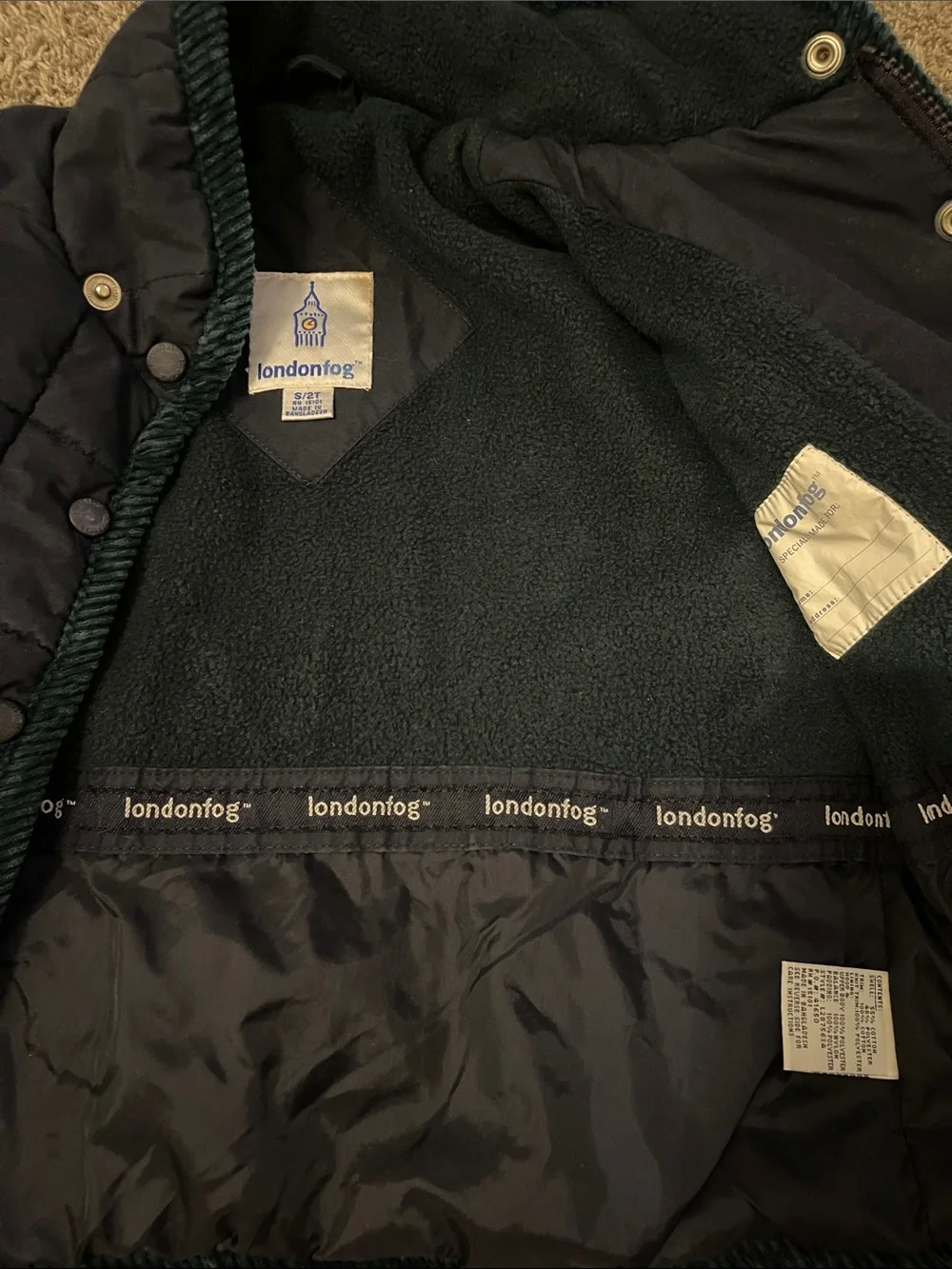 London Fog Navy Quilted Kids Jacket with Bear Embroidery thick winter coat 2T